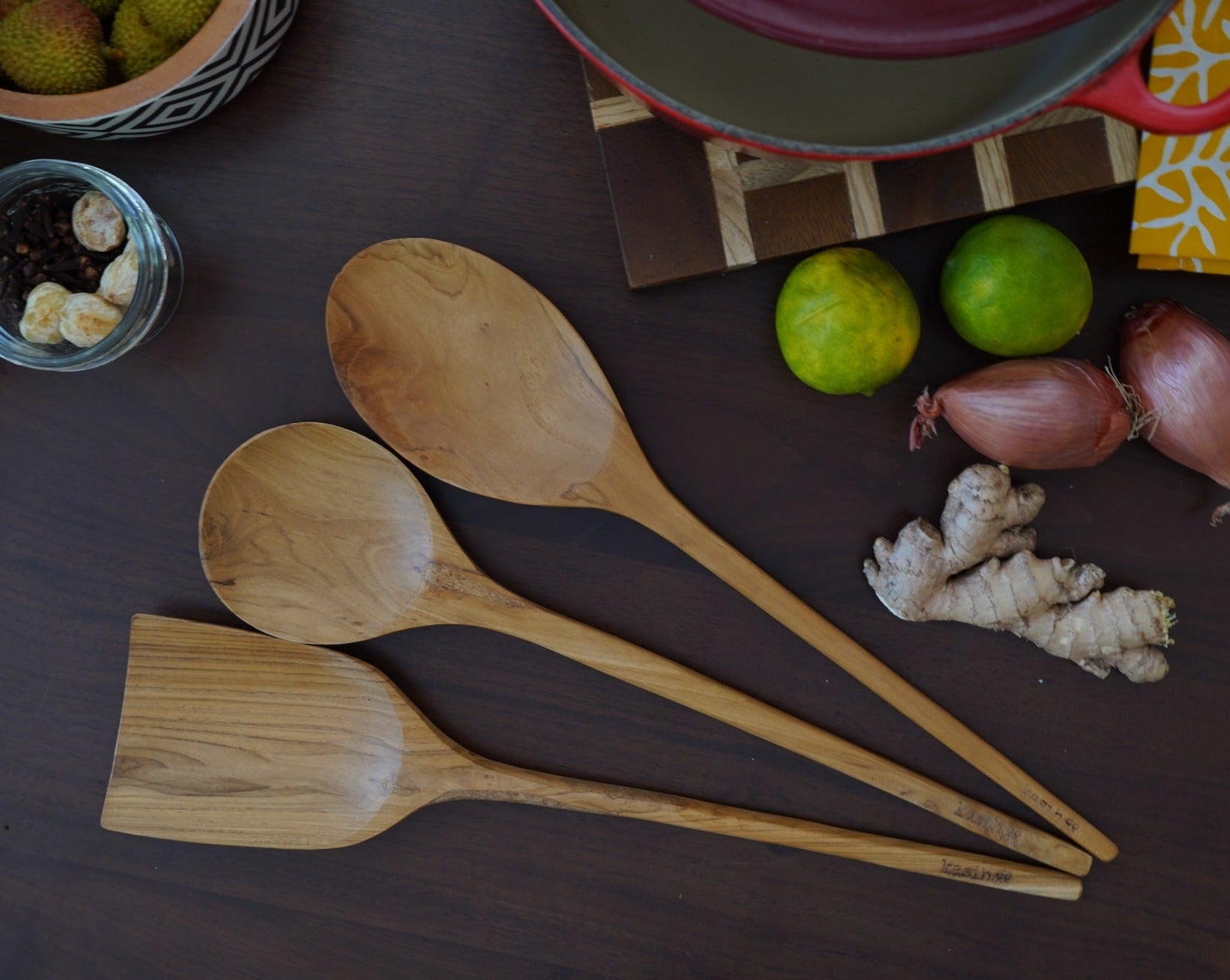 Teak Wood 14 “ Long Set of 3 Cooking Kitchen Utensils Spoons