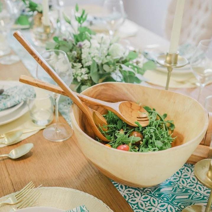 Set of 4: Large Serving and Salad Bowl with Servers and Bamboo